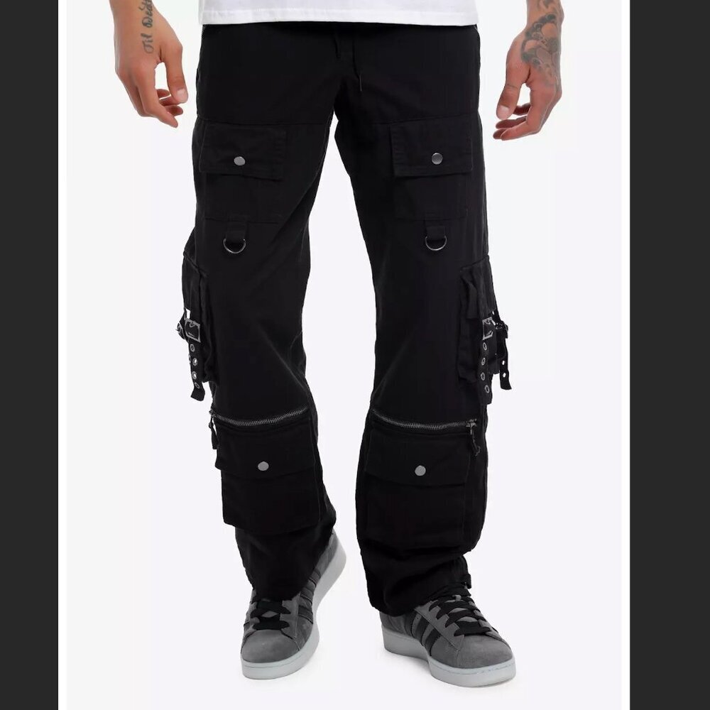 Hot Topic Black Zipper Cargo Strappy Goth Punk Pants Sz M